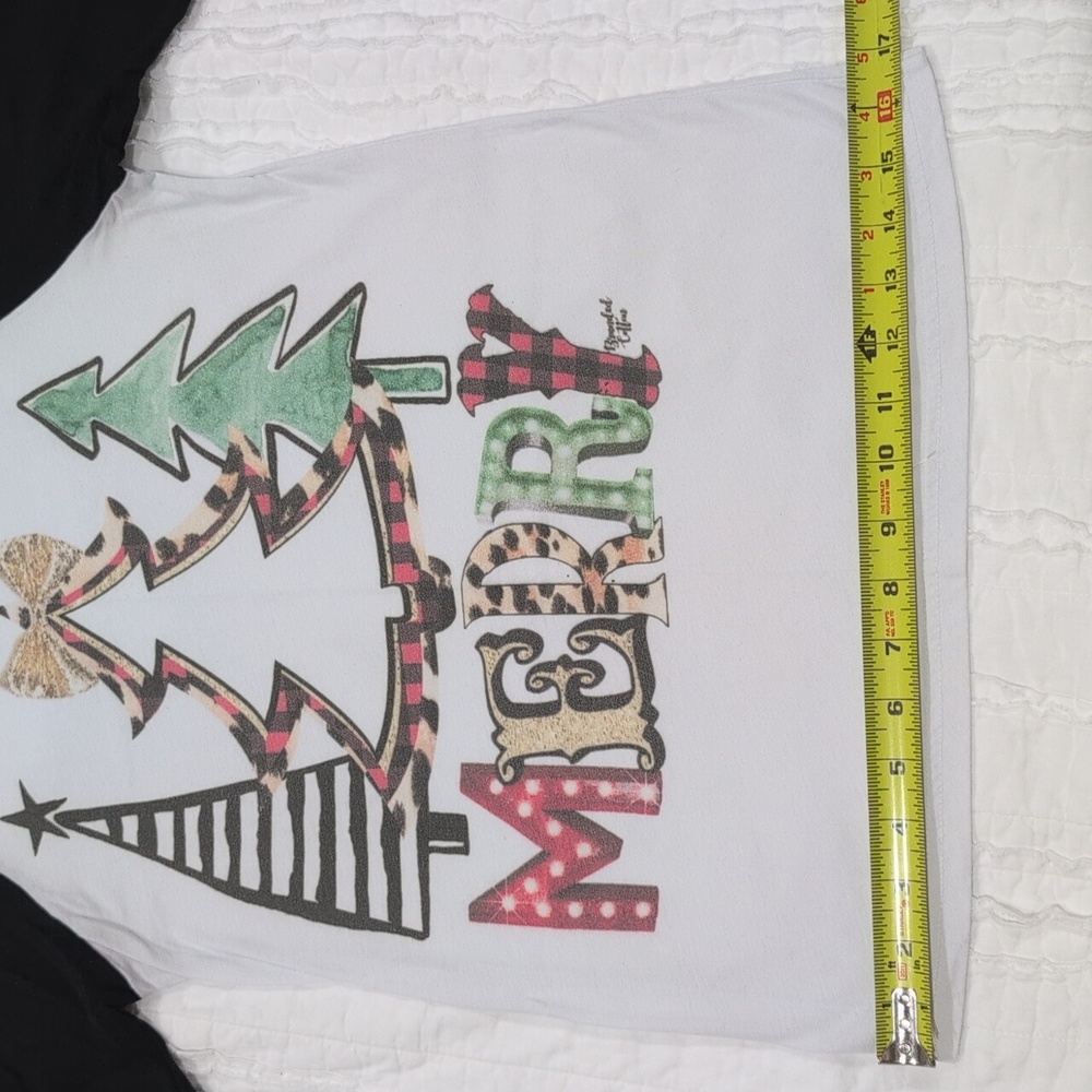 Bella Canvas Black and White 3/4 Sleeve Tee with Festive Graphic - Picture 7 of 11